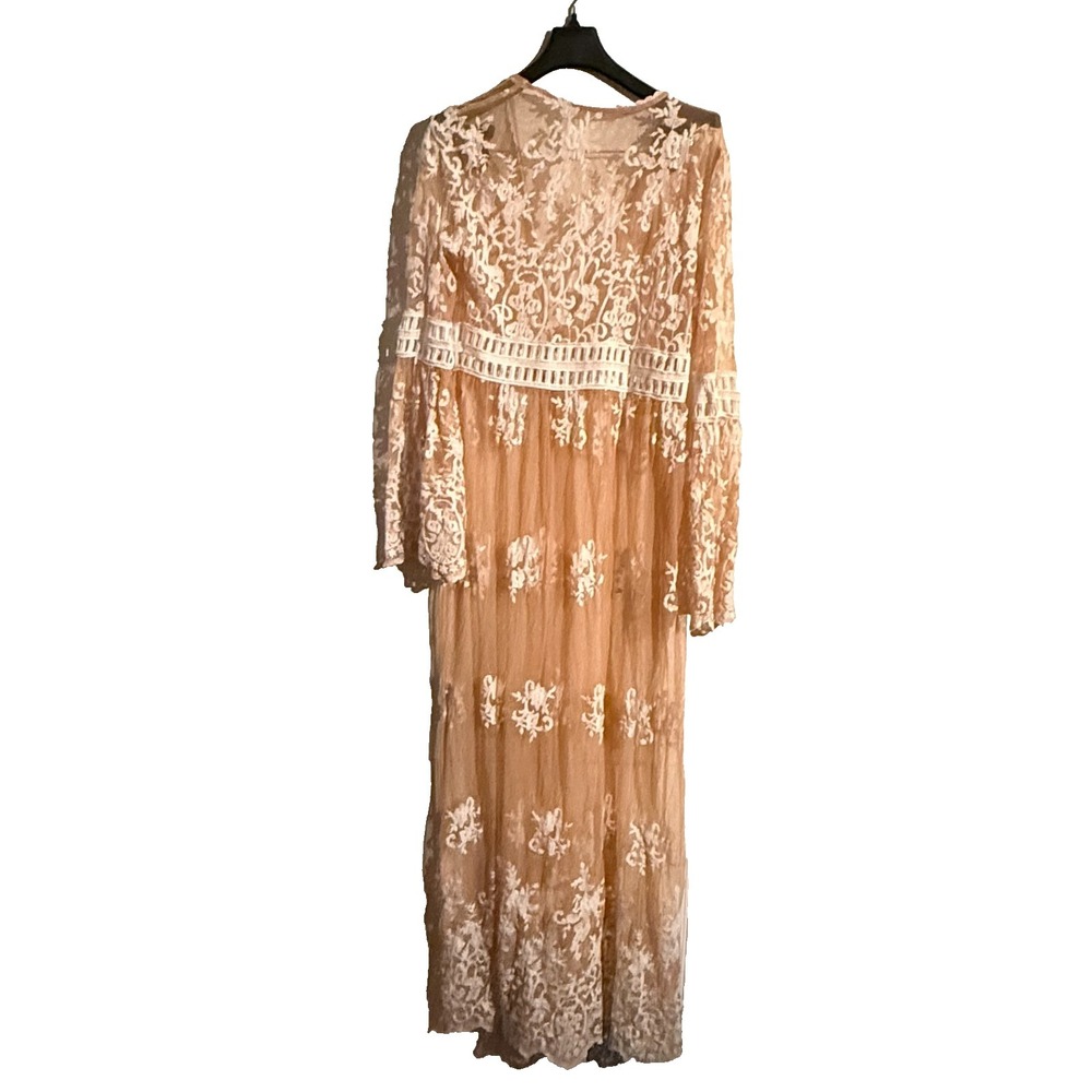 Y2K Lace Embroidered Maxi Kimono Sheer Boho Hippie Crochet Cottagecore Festival - Picture 5 of 6